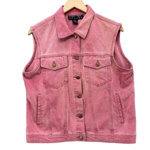 Vtg Ny Line Denim Vest Womens Pink Button Front Pockets Collared Size M